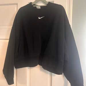 Nike Black Cropped Crew Sweatshirt with White Swoosh Logo